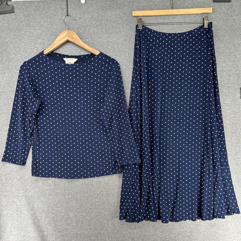 VTG Norm Thompson Formal 2pc Set Womens S/M Blue Polka Dot Midi USA Acetate